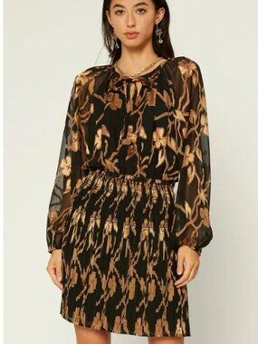 Current Air Gold Floral Jacquard Mini Dress Size XS